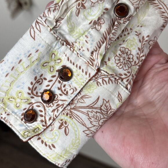 Twenty X Ultra Fit Womens Small Yellow Brown Metallic Snap Front Shirt Western - Picture 6 of 11